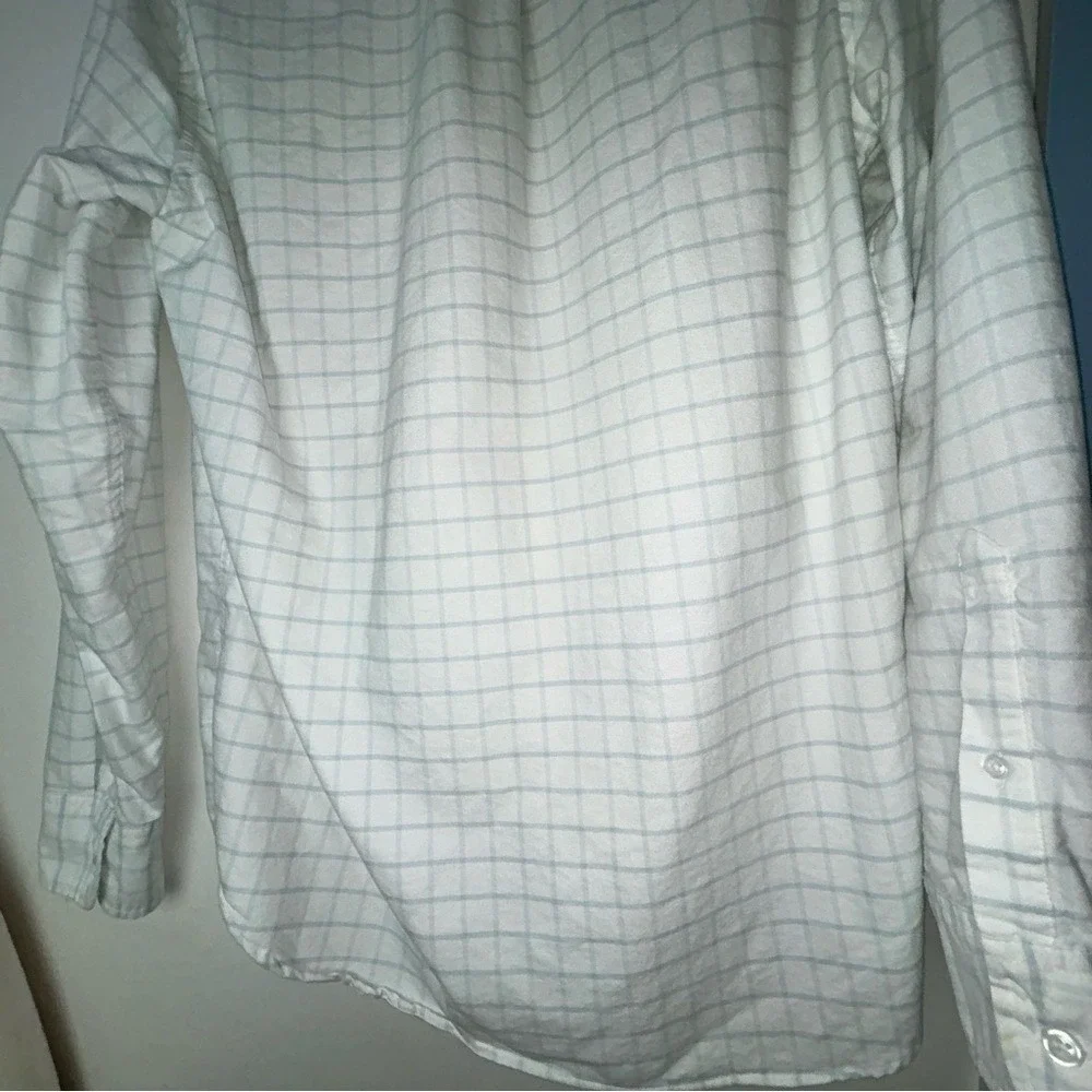 J. Crew Flex White Blue‎ Plaid Casual Button Down Shirt Men's Medium